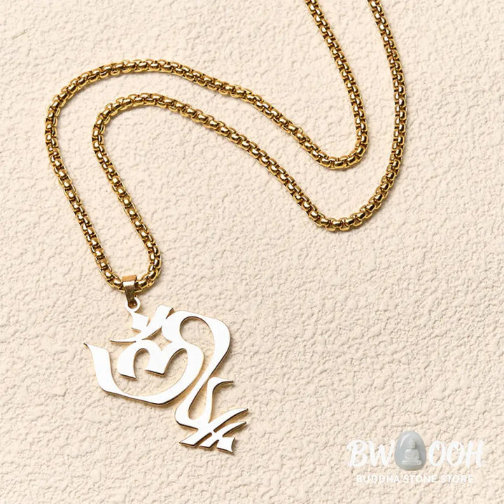 Buddha Stones Vintage OM Symbol geometry Design Stainless Steel Connection Necklace Pendant - BWOOOH - Necklaces &amp;