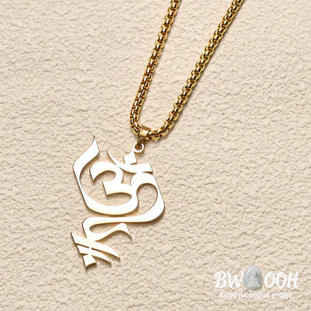 Buddha Stones Vintage OM Symbol geometry Design Stainless Steel Connection Necklace Pendant - BWOOOH - Necklaces &amp;