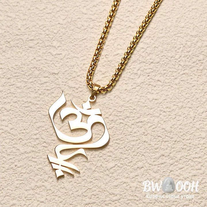 Buddha Stones Vintage OM Symbol geometry Design Stainless Steel Connection Necklace Pendant - BWOOOH - Necklaces &amp;