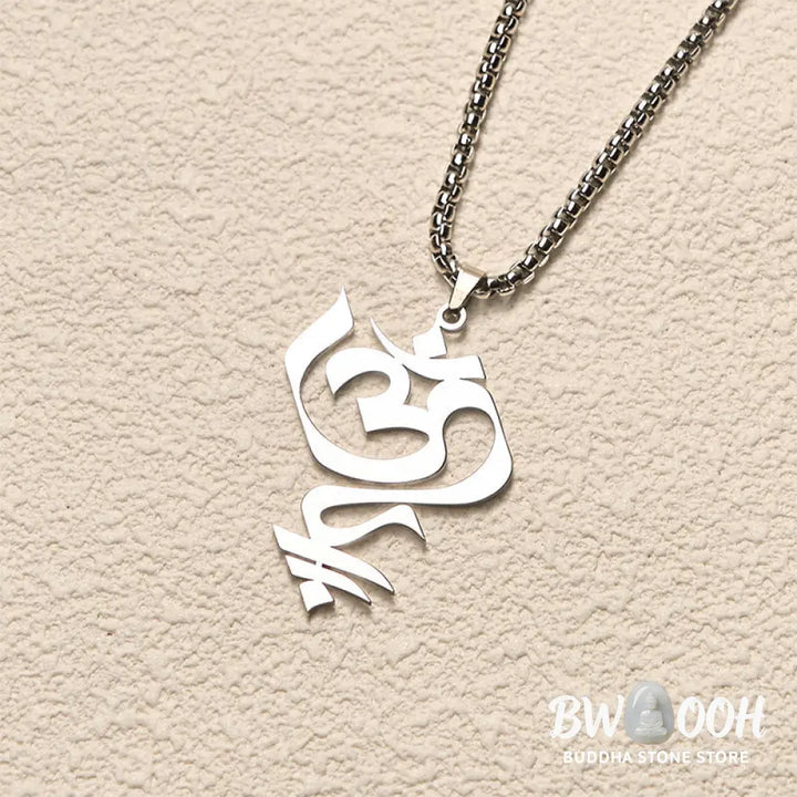 Buddha Stones Vintage OM Symbol geometry Design Stainless Steel Connection Necklace Pendant - BWOOOH - Necklaces &amp;