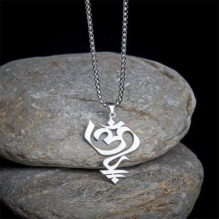 Buddha Stones Vintage OM Symbol geometry Design Stainless Steel Connection Necklace Pendant - BWOOOH - Silver