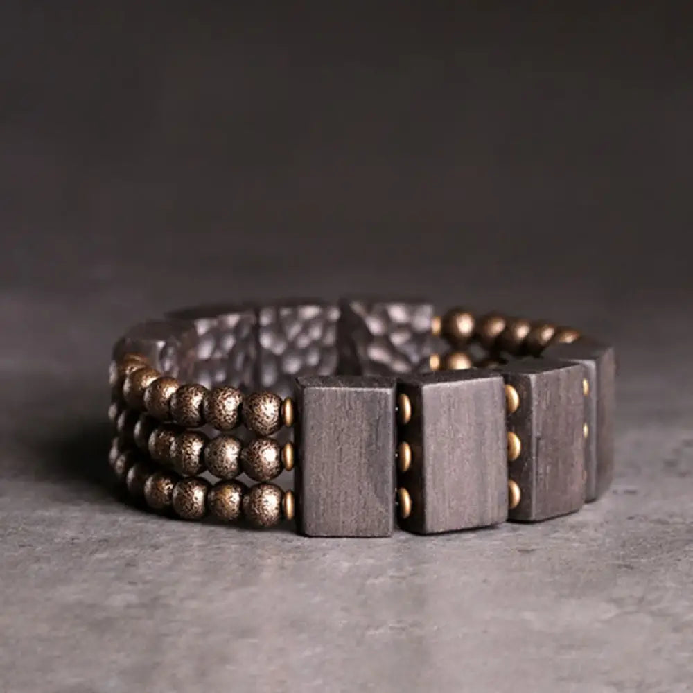 BWOOOH Vintage Peace Ebony Wood Copper Beads Balance Bracelet - BWOOOH - 14-14.6cm - Bracelet