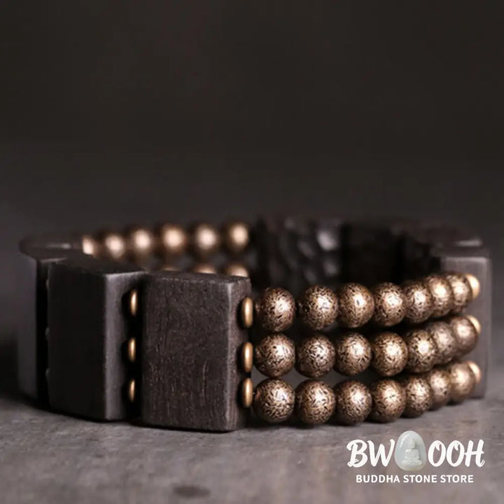Buddha Stones Vintage Peace Ebony Wood Copper Beads Balance Bracelet - BWOOOH - Bracelet