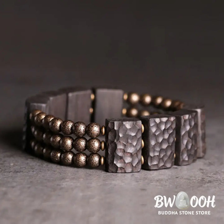 Buddha Stones Vintage Peace Ebony Wood Copper Beads Balance Bracelet - BWOOOH - Bracelet