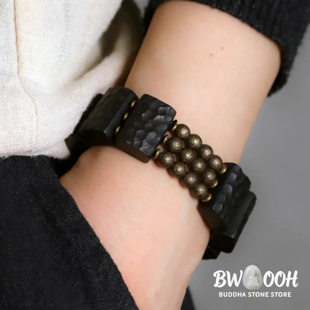 Buddha Stones Vintage Peace Ebony Wood Copper Beads Balance Bracelet - BWOOOH - Bracelet
