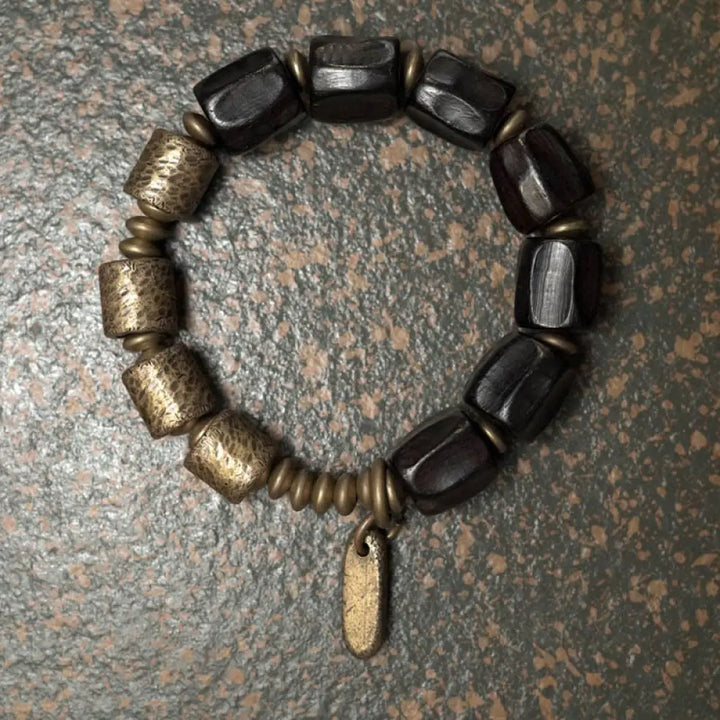 BWOOOH Vintage Peace Ebony Wood Copper Beads Bracelet - BWOOOH - 14-14.6cm - Bracelet