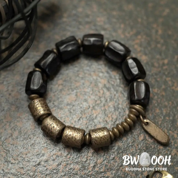 Buddha Stones Vintage Peace Ebony Wood Copper Beads Bracelet - BWOOOH - Bracelet