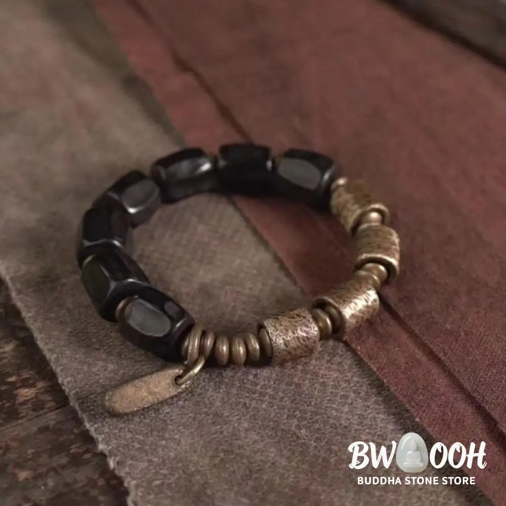 Buddha Stones Vintage Peace Ebony Wood Copper Beads Bracelet - BWOOOH - Bracelet