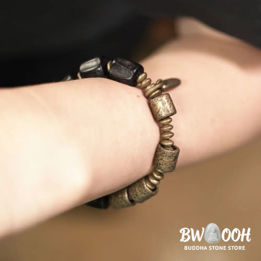 Buddha Stones Vintage Peace Ebony Wood Copper Beads Bracelet - BWOOOH - Bracelet
