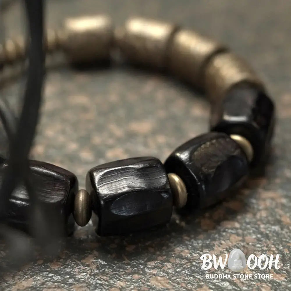 Buddha Stones Vintage Peace Ebony Wood Copper Beads Bracelet - BWOOOH - Bracelet
