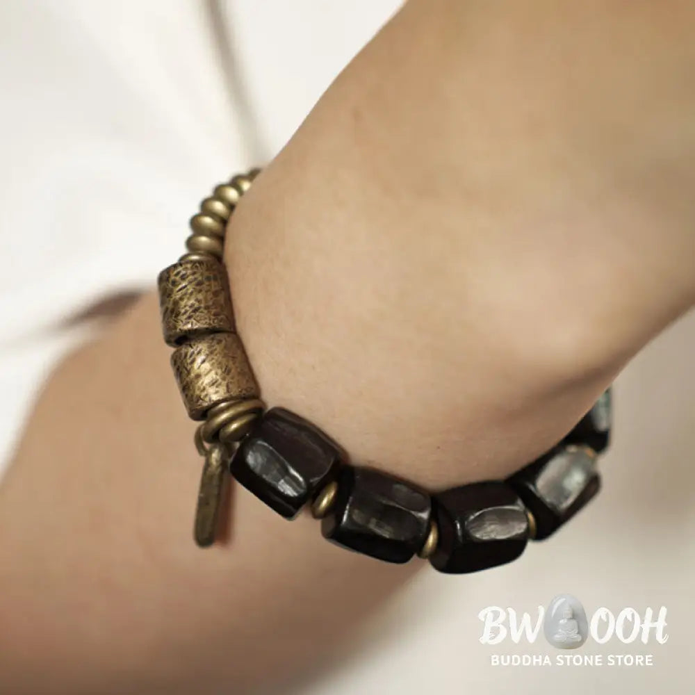 Buddha Stones Vintage Peace Ebony Wood Copper Beads Bracelet - BWOOOH - Bracelet