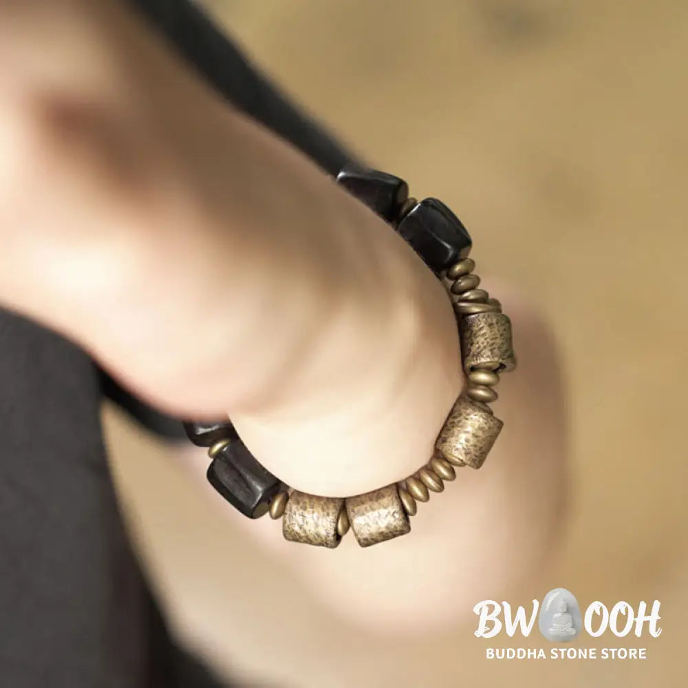 Buddha Stones Vintage Peace Ebony Wood Copper Beads Bracelet - BWOOOH - Bracelet