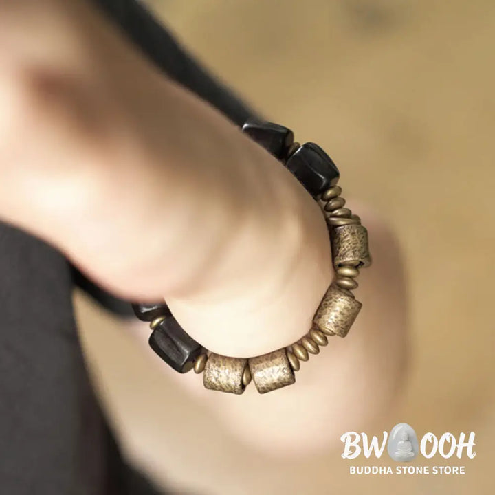 Buddha Stones Vintage Peace Ebony Wood Copper Beads Bracelet - BWOOOH - Bracelet