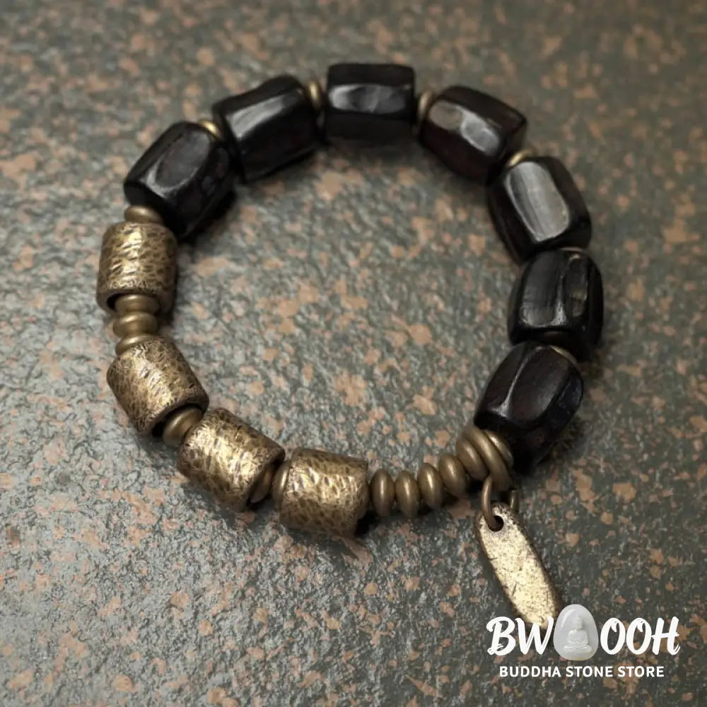 Buddha Stones Vintage Peace Ebony Wood Copper Beads Bracelet - BWOOOH - Bracelet