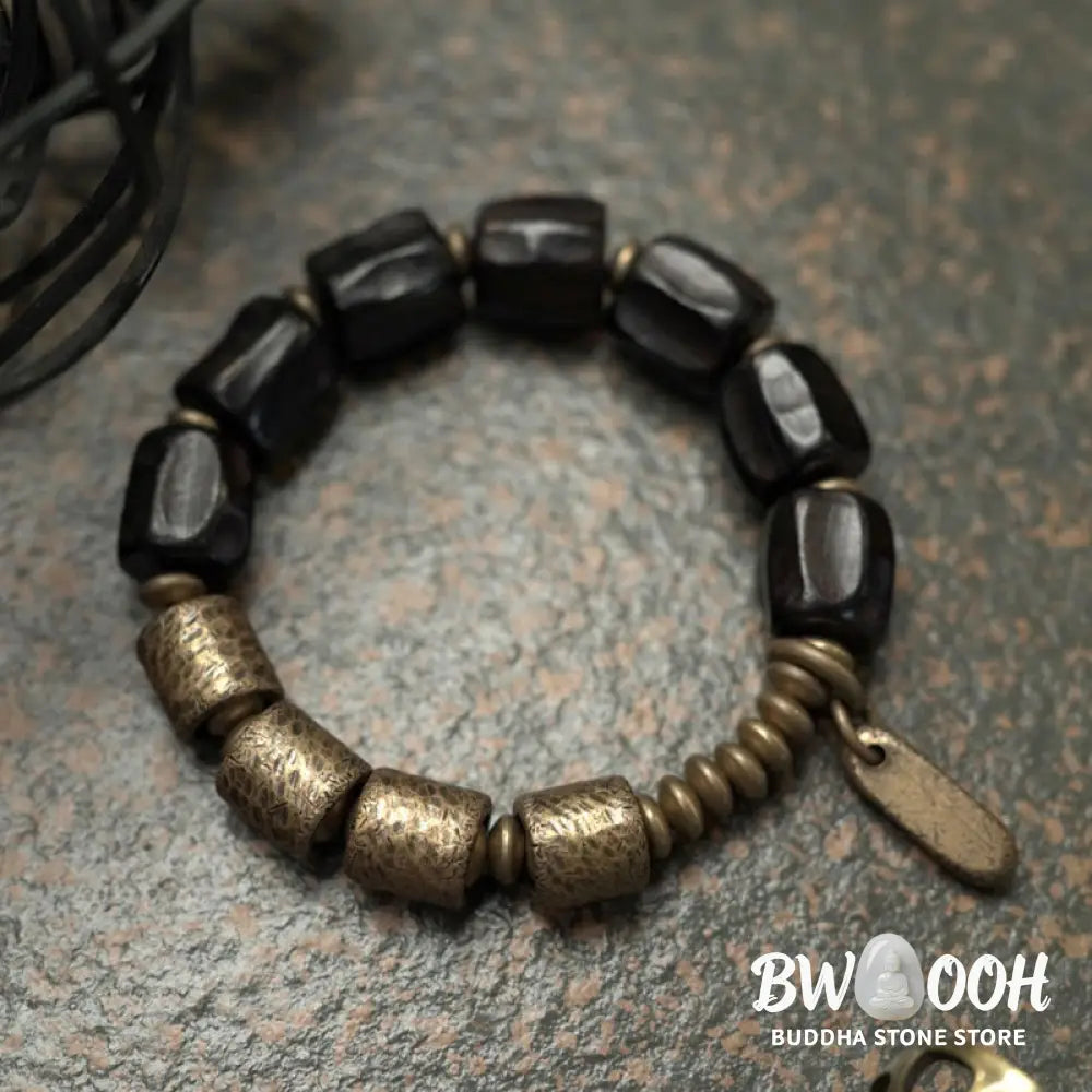 Buddha Stones Vintage Peace Ebony Wood Copper Beads Bracelet - BWOOOH - Bracelet