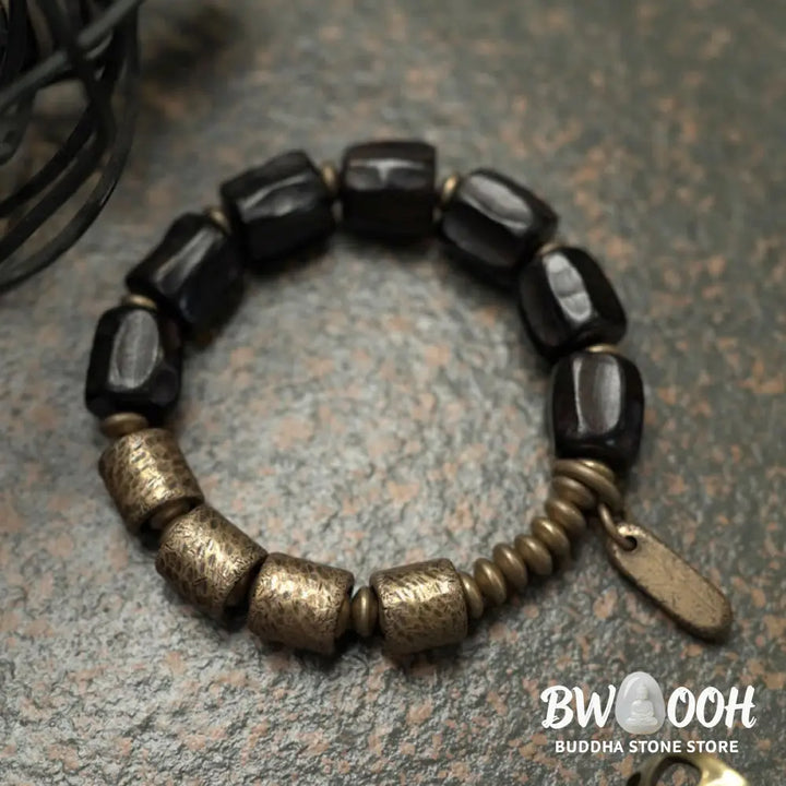 Buddha Stones Vintage Peace Ebony Wood Copper Beads Bracelet - BWOOOH - Bracelet