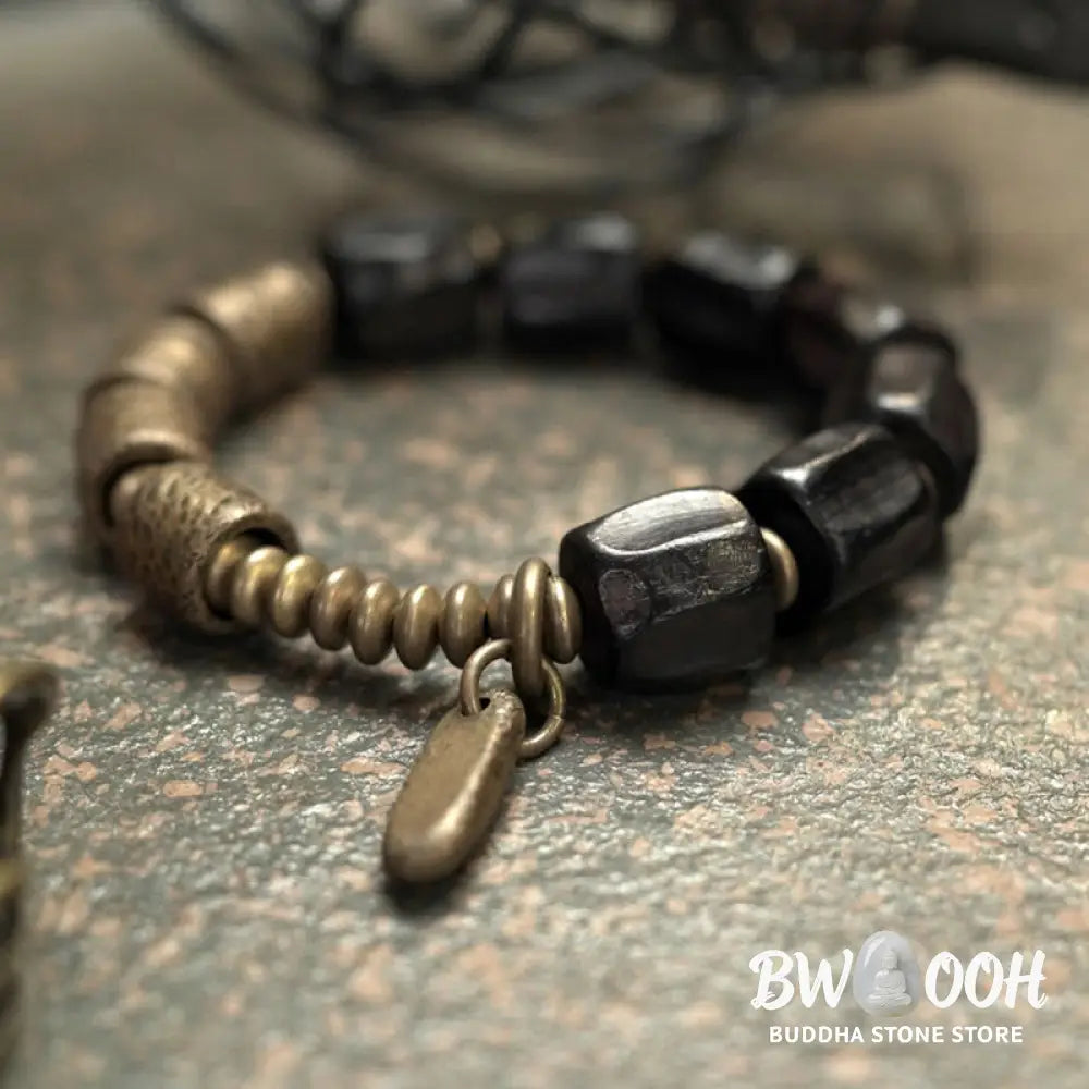 Buddha Stones Vintage Peace Ebony Wood Copper Beads Bracelet - BWOOOH - Bracelet