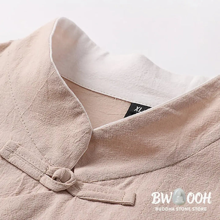Buddha Stones Vintage Plain Chinese Frog-Button Cotton Long Sleeve Men’s Shirt - Men’s Shirts