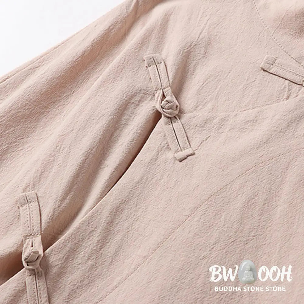 Buddha Stones Vintage Plain Chinese Frog-Button Cotton Long Sleeve Men’s Shirt - Men’s Shirts
