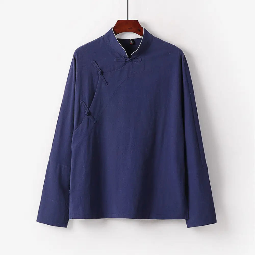 BWOOOH Vintage Plain Chinese Frog-Button Cotton Long Slee