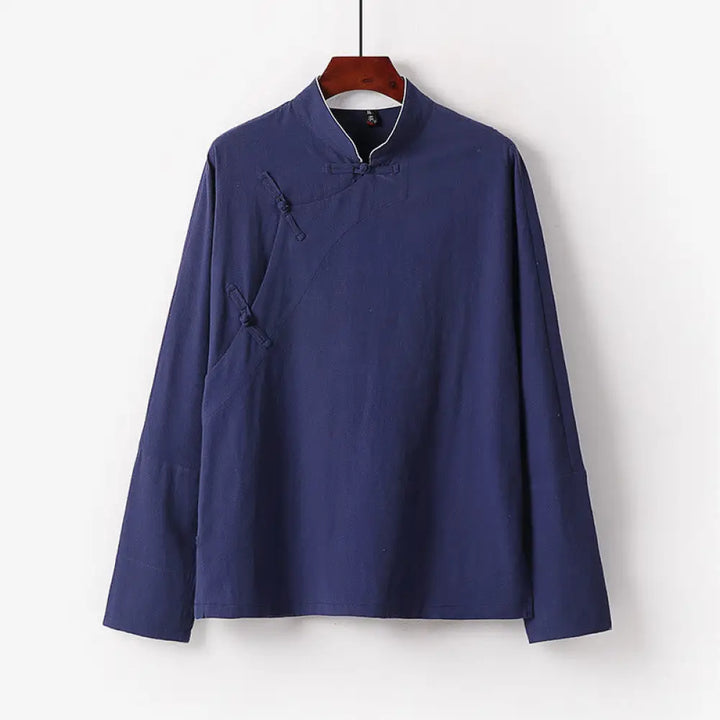 BWOOOH Vintage Plain Chinese Frog-Button Cotton Long Slee