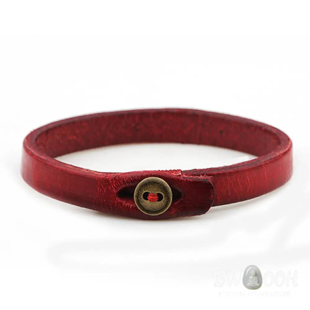 Buddha Stones Vintage Plain Leather Button Buckle Confidence Bracelet - BWOOOH - Bracelet