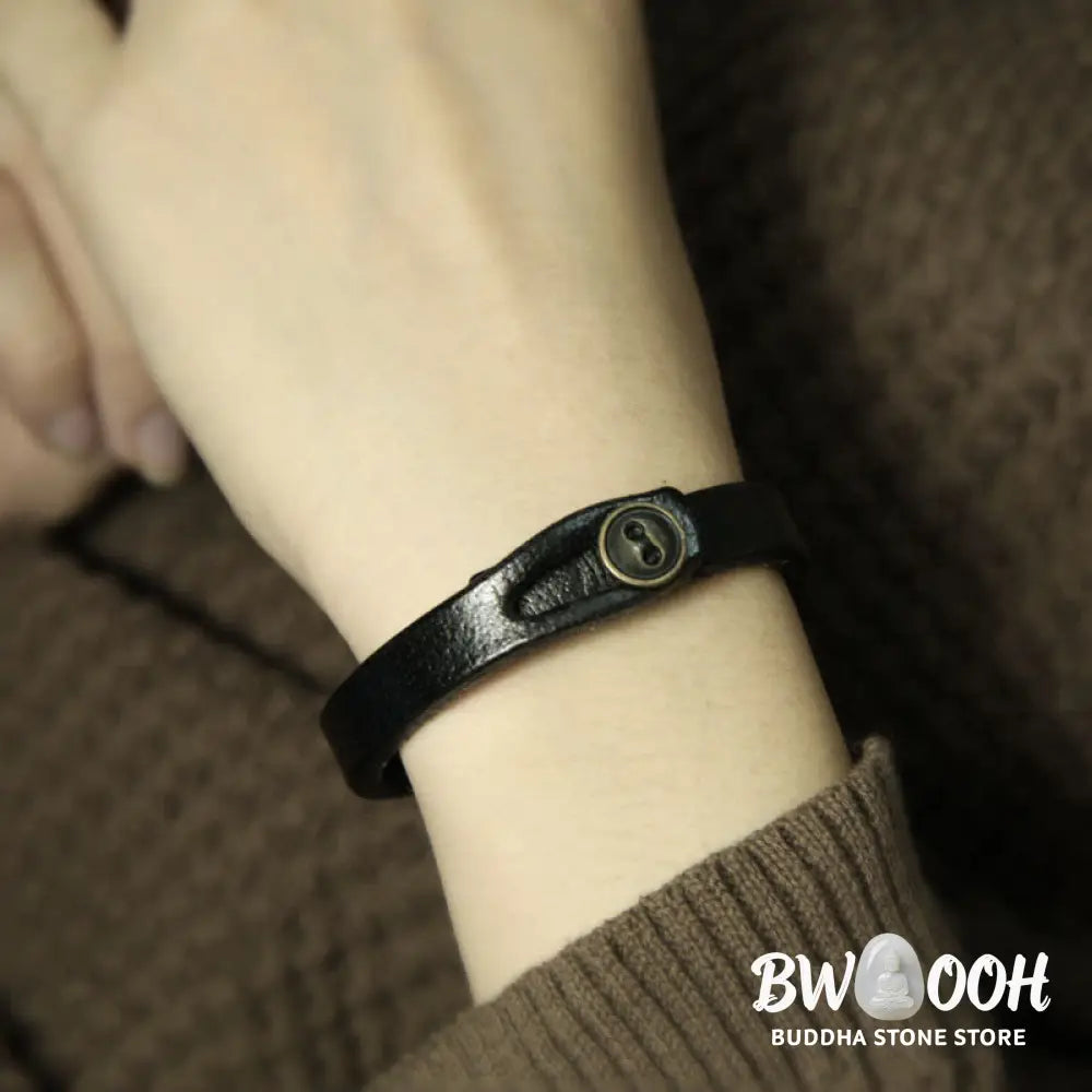 Buddha Stones Vintage Plain Leather Button Buckle Confidence Bracelet - BWOOOH - Bracelet