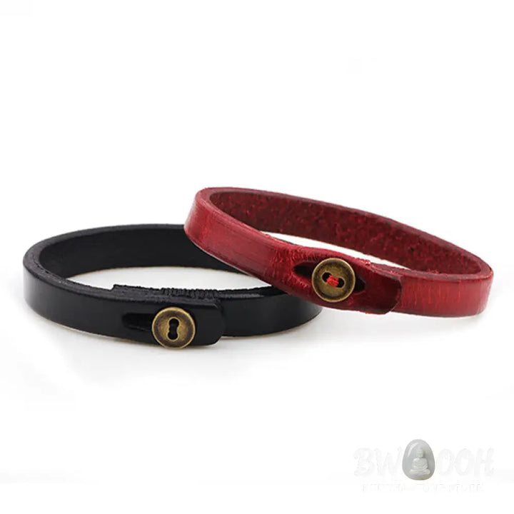 Buddha Stones Vintage Plain Leather Button Buckle Confidence Bracelet - BWOOOH - Bracelet