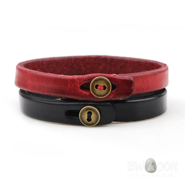 Buddha Stones Vintage Plain Leather Button Buckle Confidence Bracelet - BWOOOH - Bracelet