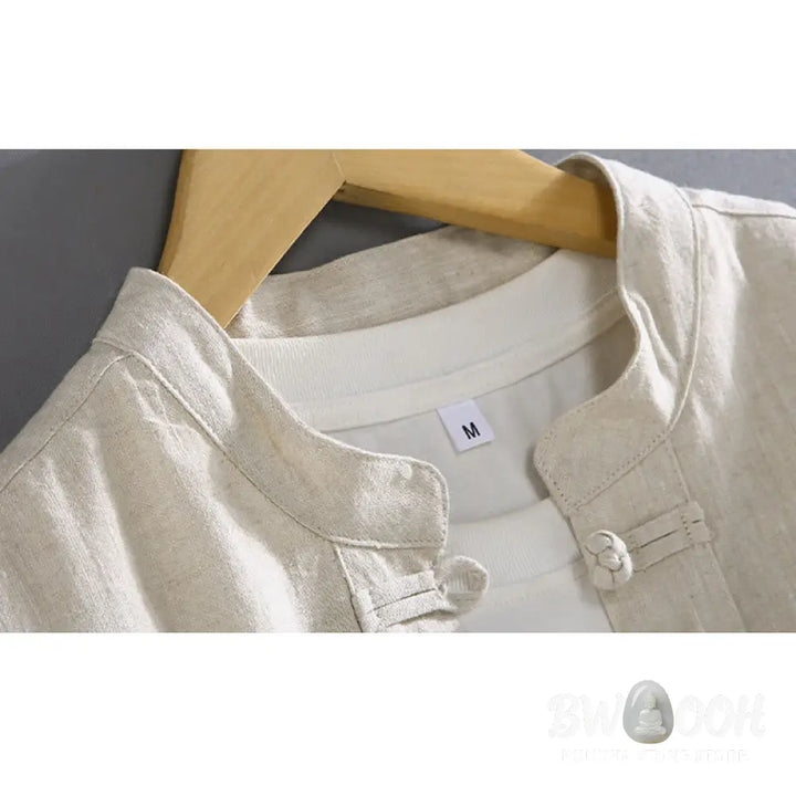 Buddha Stones Vintage Plain Tang Suit Chinese Frog-Button Men’s Shirt With Pockets - Men’s Shirts