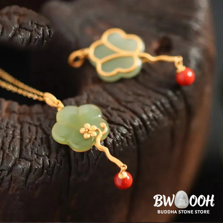 Buddha Stones Vintage Plum Blossom Flower Jade Red Agate Prosperity Necklace Pendant - BWOOOH