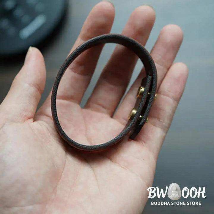 Buddha Stones Vintage Printed Leather Adjustable Buckle Balance Bracelet - Brown(Wrist Circumference: 15-18cm)