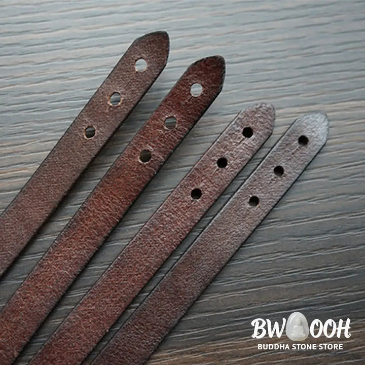 Buddha Stones Vintage Printed Leather Adjustable Buckle Balance Bracelet - Brown(Wrist Circumference: 15-18cm)