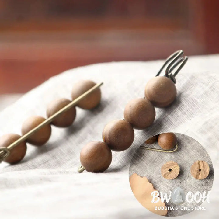 Buddha Stones Vintage Sandalwood Agathis Alba Ebony Wood Peltogyne Beads Healing Brooch - Brooch