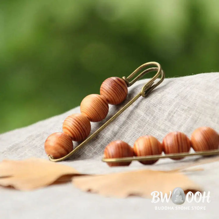 Buddha Stones Vintage Sandalwood Agathis Alba Ebony Wood Peltogyne Beads Healing Brooch - Brooch