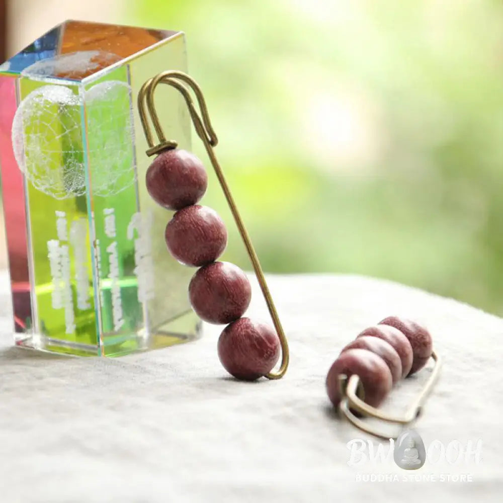 Buddha Stones Vintage Sandalwood Agathis Alba Ebony Wood Peltogyne Beads Healing Brooch - Brooch