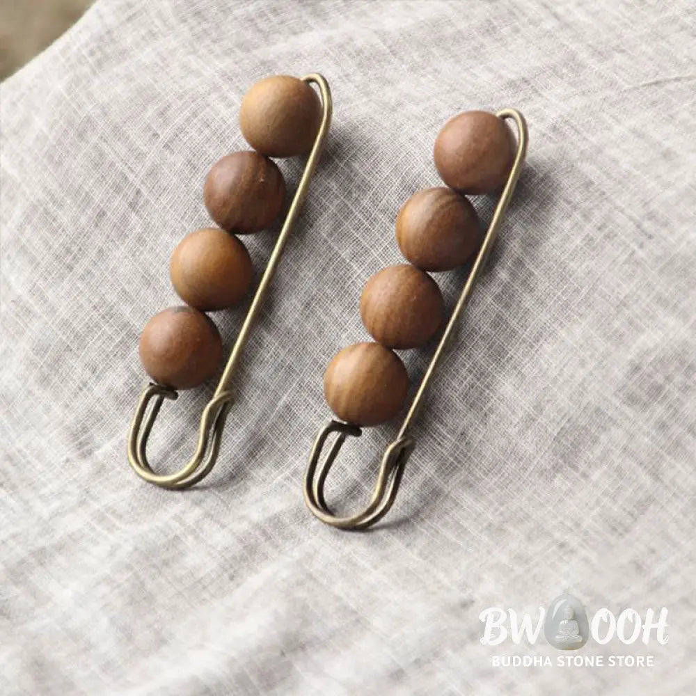 Buddha Stones Vintage Sandalwood Agathis Alba Ebony Wood Peltogyne Beads Healing Brooch - Brooch