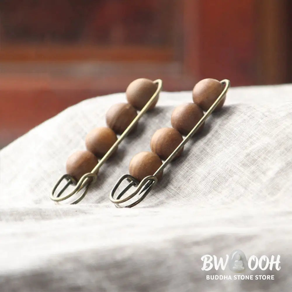 Buddha Stones Vintage Sandalwood Agathis Alba Ebony Wood Peltogyne Beads Healing Brooch - Brooch