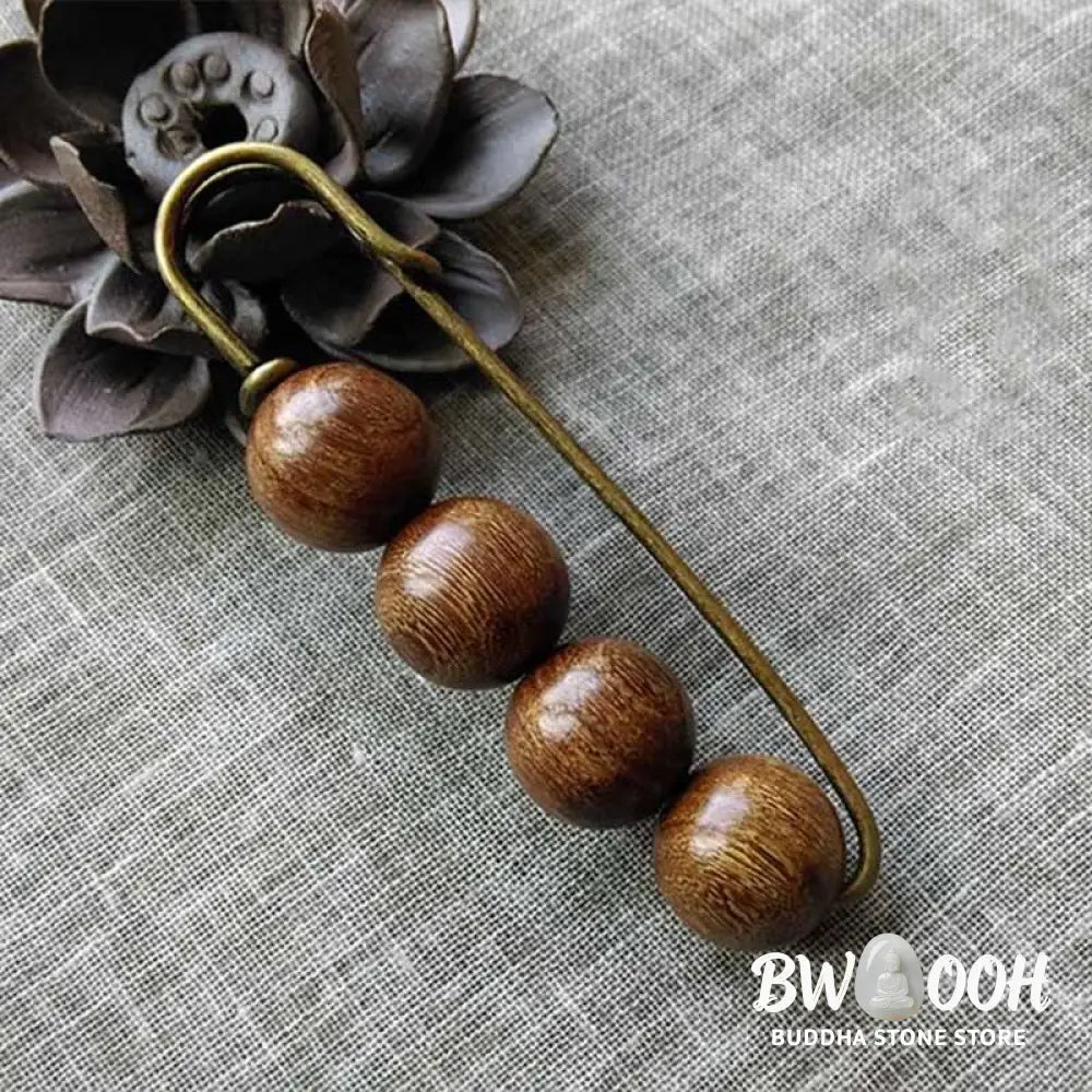 Buddha Stones Vintage Sandalwood Agathis Alba Ebony Wood Peltogyne Beads Healing Brooch - Brooch