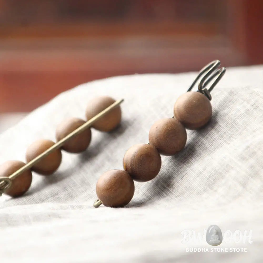 Buddha Stones Vintage Sandalwood Agathis Alba Ebony Wood Peltogyne Beads Healing Brooch - Brooch