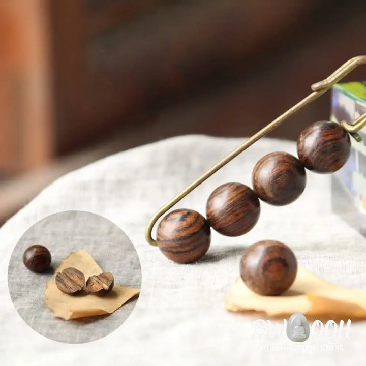 Buddha Stones Vintage Sandalwood Agathis Alba Ebony Wood Peltogyne Beads Healing Brooch - Brooch