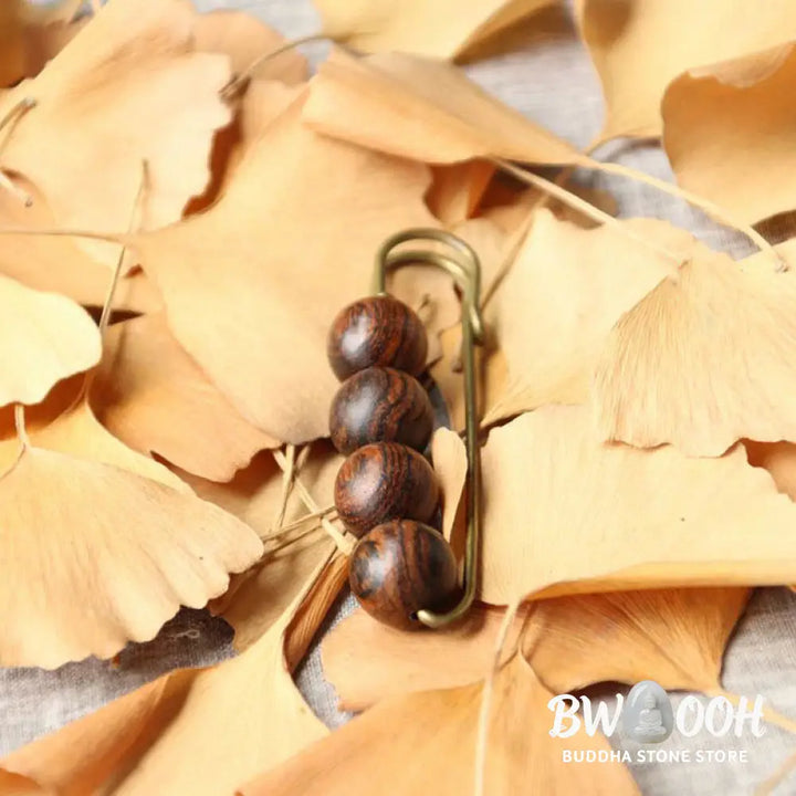 Buddha Stones Vintage Sandalwood Agathis Alba Ebony Wood Peltogyne Beads Healing Brooch - Brooch