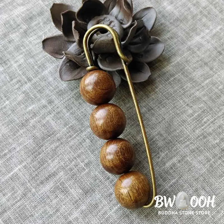 Buddha Stones Vintage Sandalwood Agathis Alba Ebony Wood Peltogyne Beads Healing Brooch - Brooch