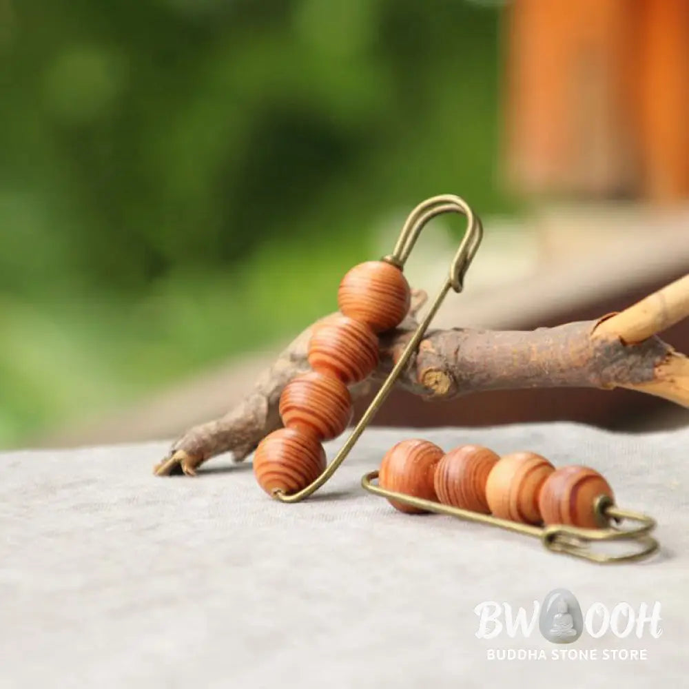 Buddha Stones Vintage Sandalwood Agathis Alba Ebony Wood Peltogyne Beads Healing Brooch - Brooch