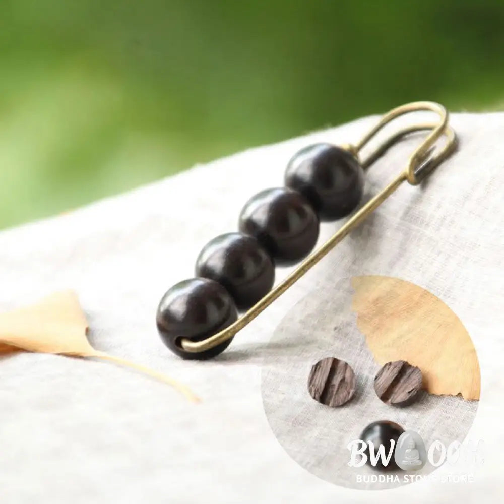 Buddha Stones Vintage Sandalwood Agathis Alba Ebony Wood Peltogyne Beads Healing Brooch - Brooch