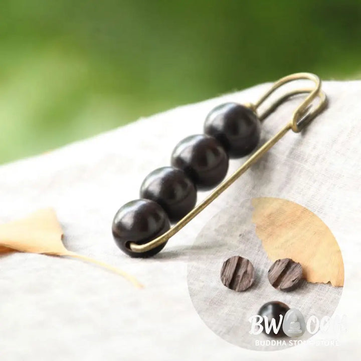 Buddha Stones Vintage Sandalwood Agathis Alba Ebony Wood Peltogyne Beads Healing Brooch - Brooch