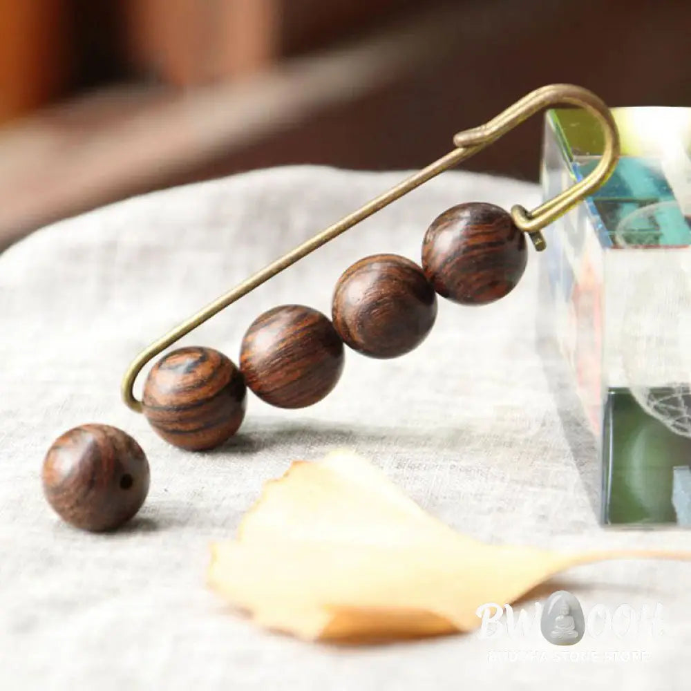 Buddha Stones Vintage Sandalwood Agathis Alba Ebony Wood Peltogyne Beads Healing Brooch - Brooch