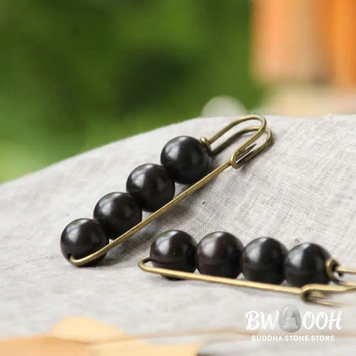 Buddha Stones Vintage Sandalwood Agathis Alba Ebony Wood Peltogyne Beads Healing Brooch - Brooch