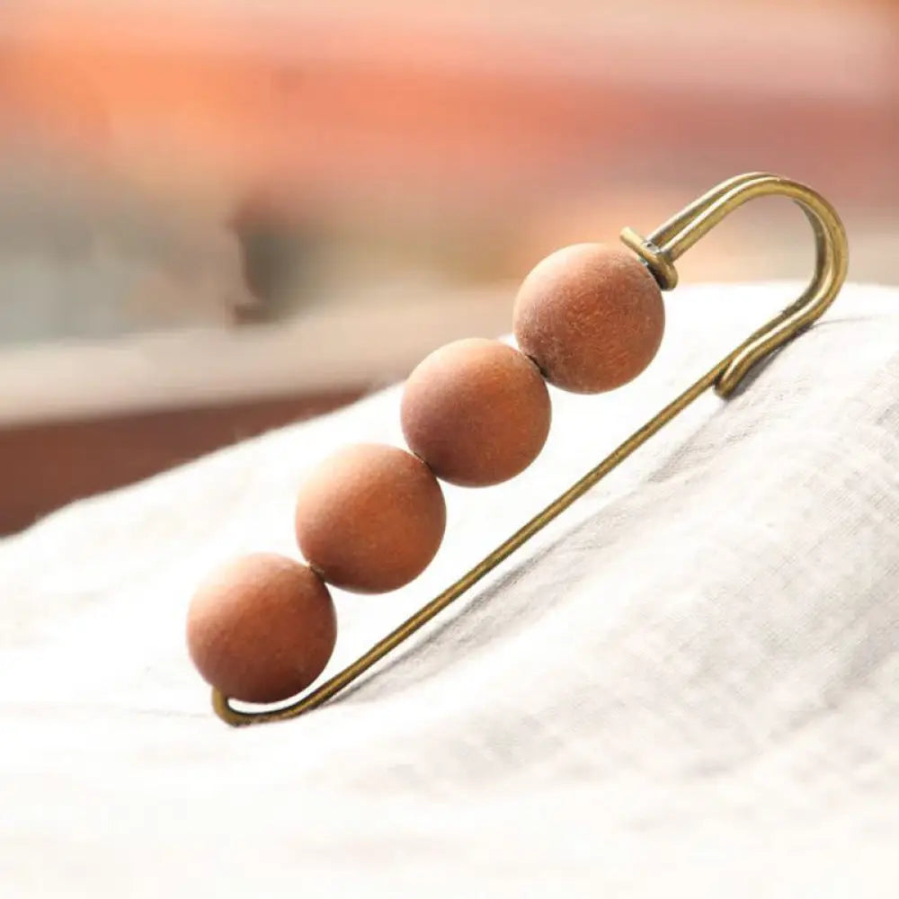 Buddha Stones Vintage Sandalwood Agathis Alba Ebony Wood Peltogyne Beads Healing Brooch - Sandalwood - Brooch