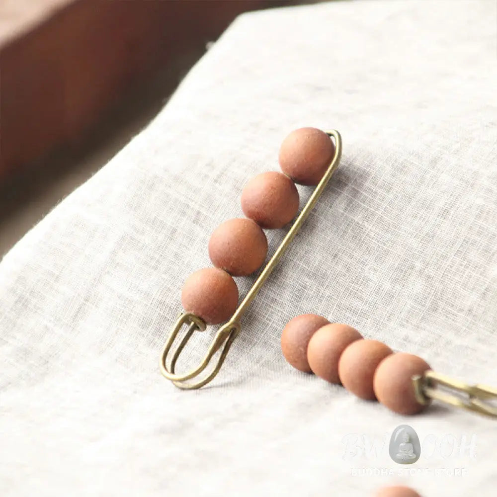 Buddha Stones Vintage Sandalwood Agathis Alba Ebony Wood Peltogyne Beads Healing Brooch - Brooch